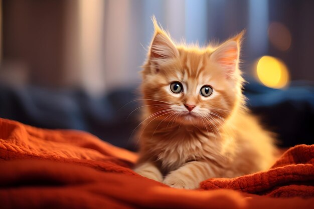 Horizontal Cute Red Kitten In Room