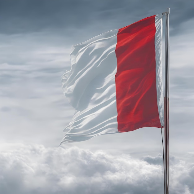 a horizontal flag of indonesia or monaco flying in the wind