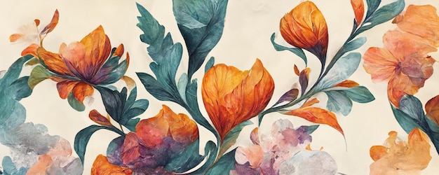 Horizontal Floral Watercolor Background