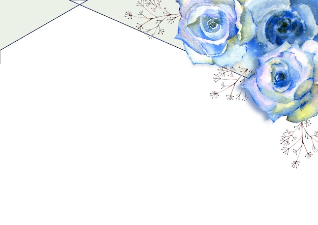 Photo horizontal frame with watercolor blue roses