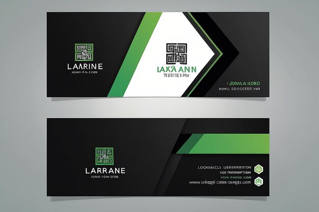 Photo horizontal green and black business card with front and back presentation