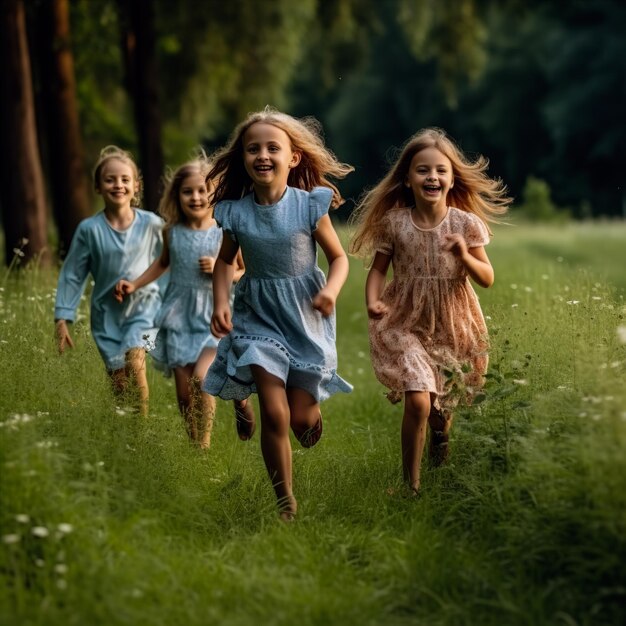 horizontal image of a group of happy children of boy