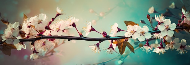 Horizontal image with cherry blossom spring flowers sakura Generative AI