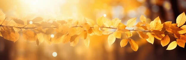 Горизонтальное изображение с золотыми солнечными листьями Generative AI