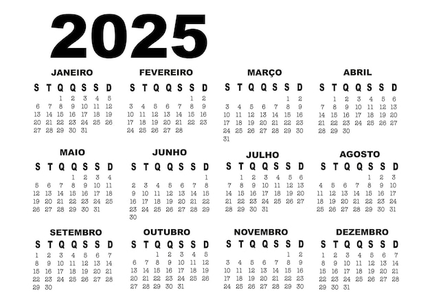 Foto calendario orizzontale portoghese 2025