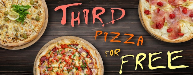 Horizontal promotion banner flyer pizza discount third pizza for free