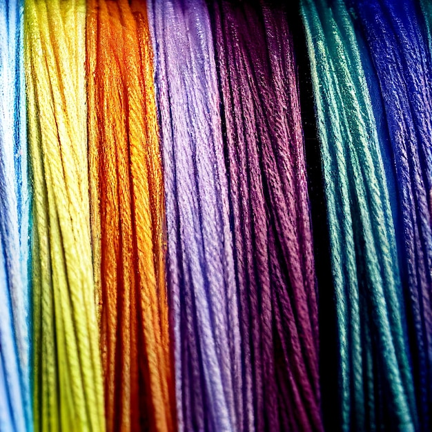 Horizontal shot of a colorful threads 3d illustrated