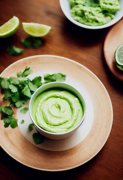 Horizontal shot of delicious guacamole 3d illustrated