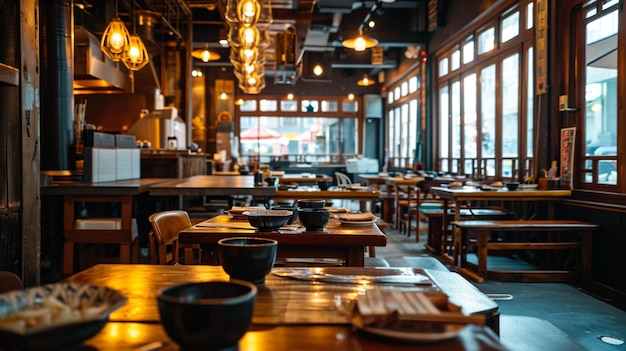 Horizontal shot of the interior of a Korean Restaurant Ai Generative