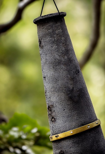 Horizontal shot of Mysterious bell hanging on the tree 3d illustrated