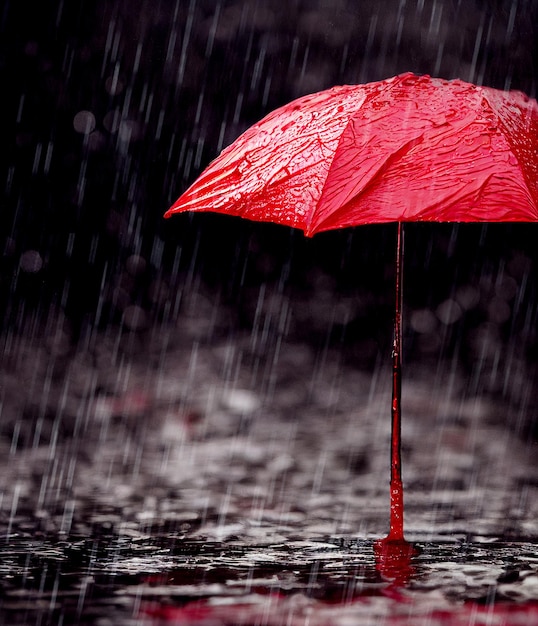 Horizontal shot of a red umbrella in rain Being alone at rain 3d illustrated