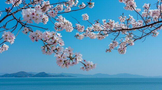 海の背景にくサキュラの花の水平ショット ジェネレーティブ・アイ