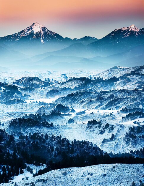 Horizontal shot of a untouched mountains with snow 3d illustrated