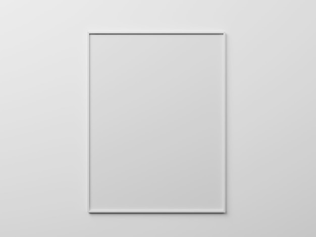 Horizontal simple frame mockup One blank frame hanging on wall painted white color 3d render