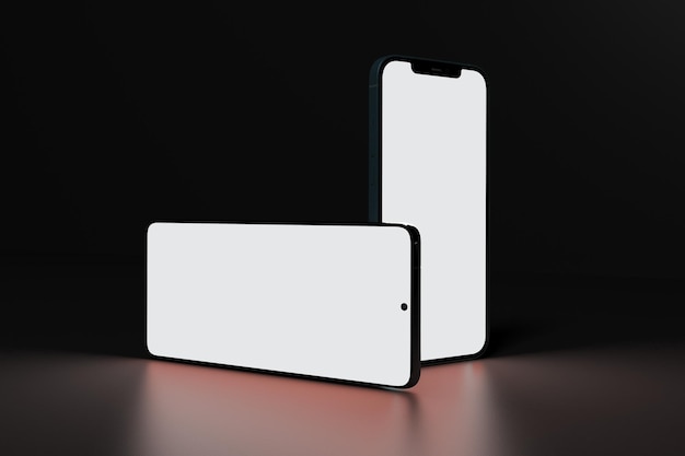 horizontal smart phones side view in dark background