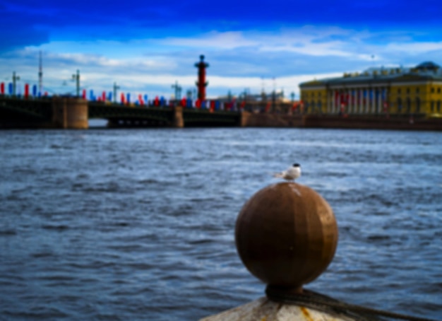 Photo horizontal vivid city saint petersburg quay bokeh background bokeh