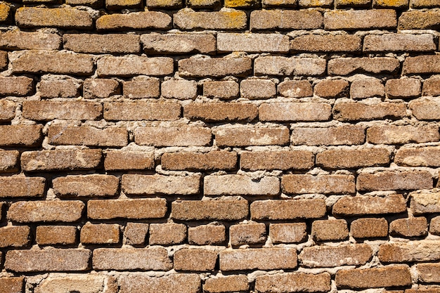 Photo horizontal wall texture of a several rows of old bricks