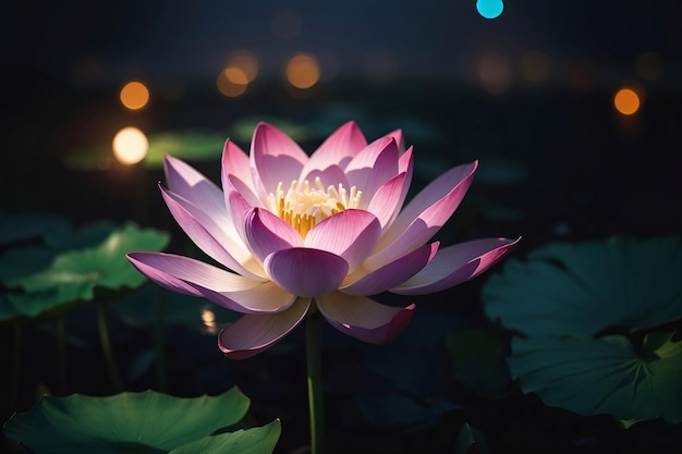 horizontale illustratie van een lotusbloem's nachts