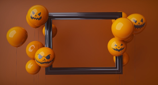 Horizontale oranje Halloween-sjabloon, zwart frame en Halloween-oranje ballonnen