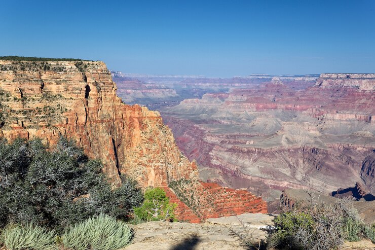 Foto horizontale weergave van de beroemde grand canyon bij zonsopgang, arizona, usa