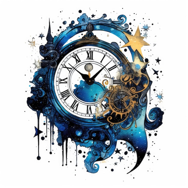 horloge horloge waterverf vector illustratie clipart tatoeage poster ontwerp magische abstracte aquarelle