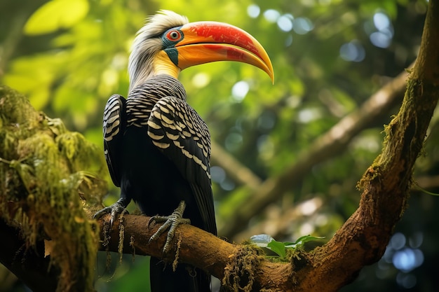 Hornbill Bird Perched in Dense Jungle Canopy