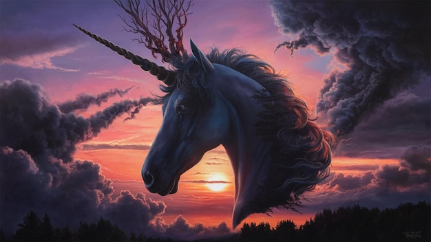 horned sunset a double exposure fantasy