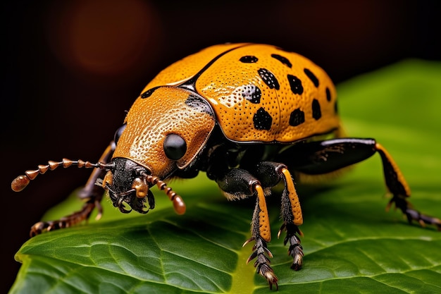 Horned weevil die in de natuur op planten kruipt