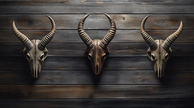 Photo horns on a wooden wall