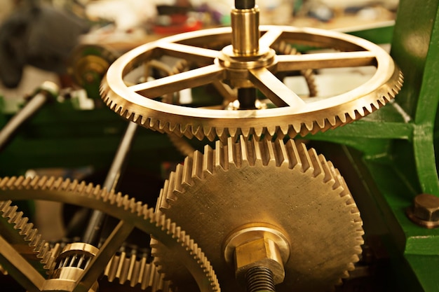 Horologists idea of a good time top view of toothed gears of a tower clock