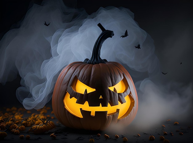 Horor halloween pumpkin with bats