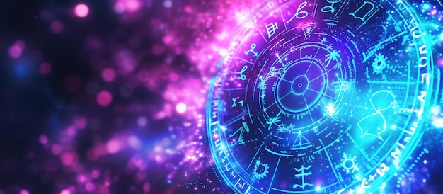 Horoscope circle with zodiac symbol Astrology calendar esoteric on vibrant colorful background
