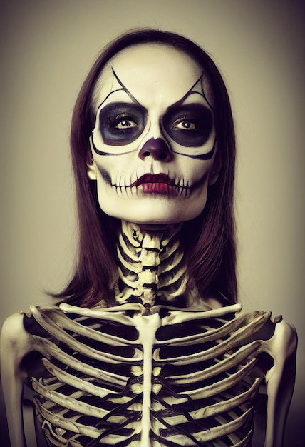 Photo a horrible ancient skeleton with nightmarish makeup.