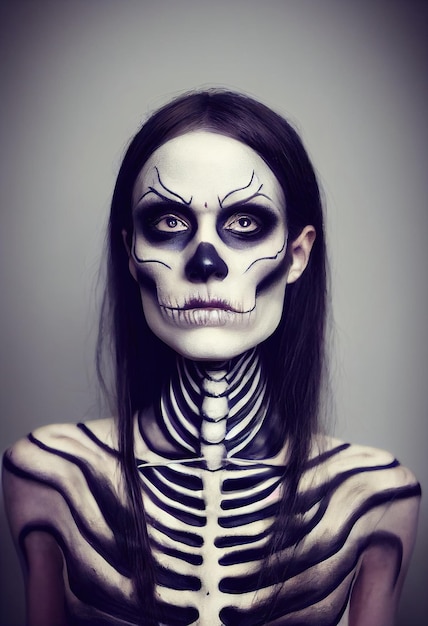 Photo a horrible ancient skeleton with nightmarish makeup.