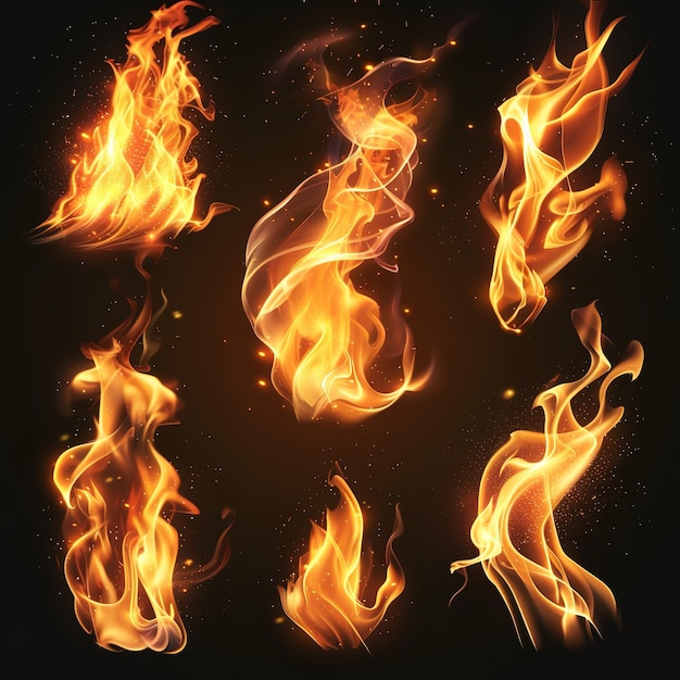 horrible and colorful fire flames isolated on black background