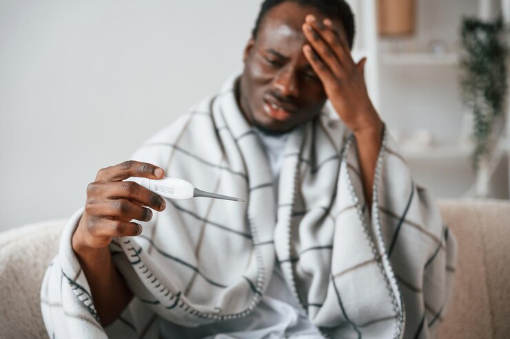 Photo horrible headache sick black man is at home