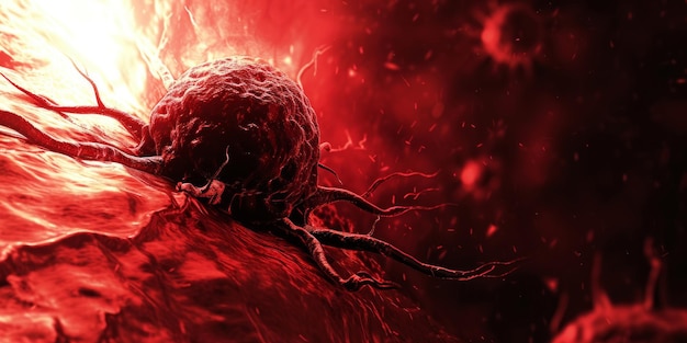 사진 horrible red cancer cells disease spreading on an organ cancer treatment cancer oncology