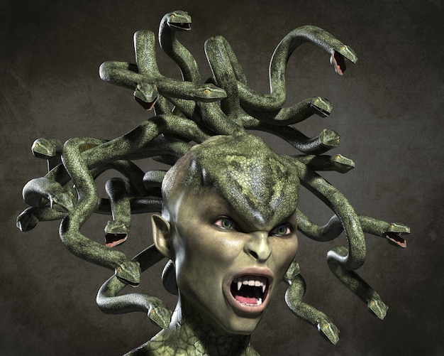 Foto l'orribile gorgone medusa. illustrazione 3d