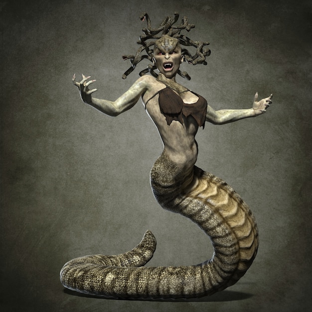 Photo the horrid gorgon medusa. 3d illustration