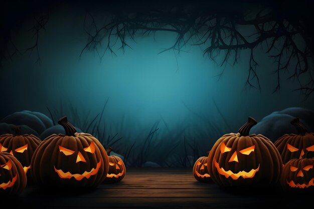 Photo horror background for halloween with pumpkins