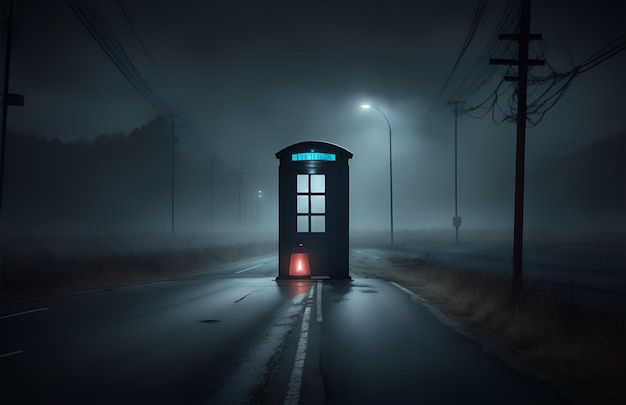 horror background and road highway dark lighting and a telephone
