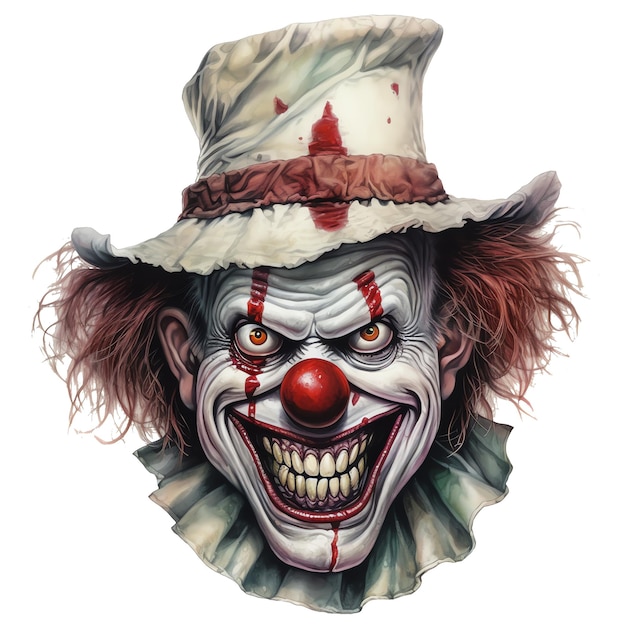 Horror clown watercolor illustration horror halloween clipart