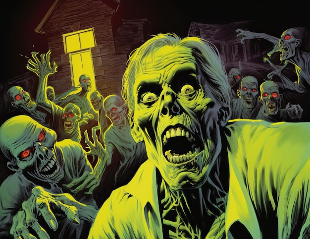 Foto copertina di un fumetto horror con zombie bella immagine illustrativa ia generativa