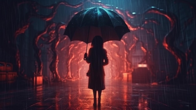 Horror concept of my stery woman holding the umbrellaGenerative AI