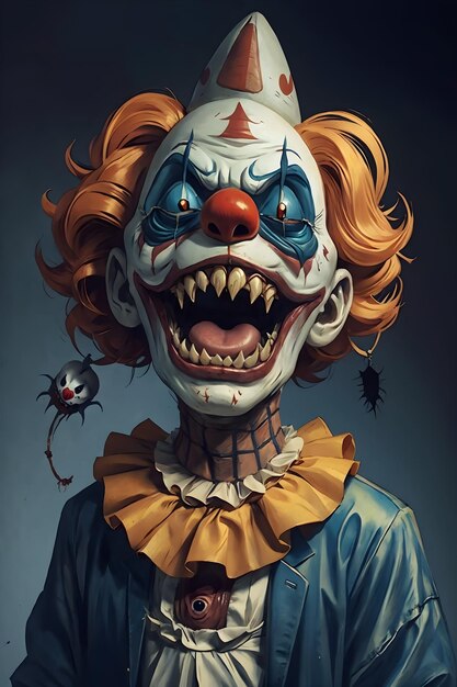 Photo horror creepy clown with long sharp teeth