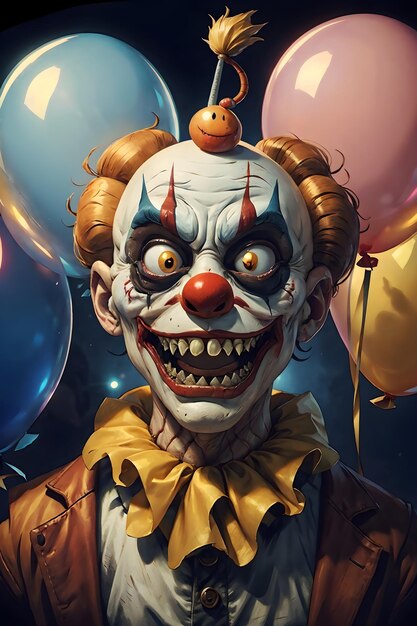 horror creepy clown with long sharp teeth