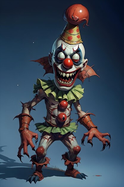 Horror creepy clown with long sharp teeth
