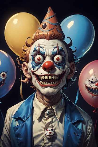 horror creepy clown with long sharp teeth