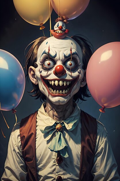 horror creepy clown with long sharp teeth