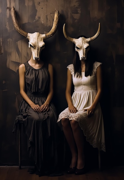 Horror Familie in hertenmaskers Religieuze duisternis slaven mythologie Boze heksen leden